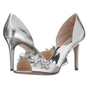 Badgley Mischka Silver Open-Toe Leather Heels Women's Size 8
